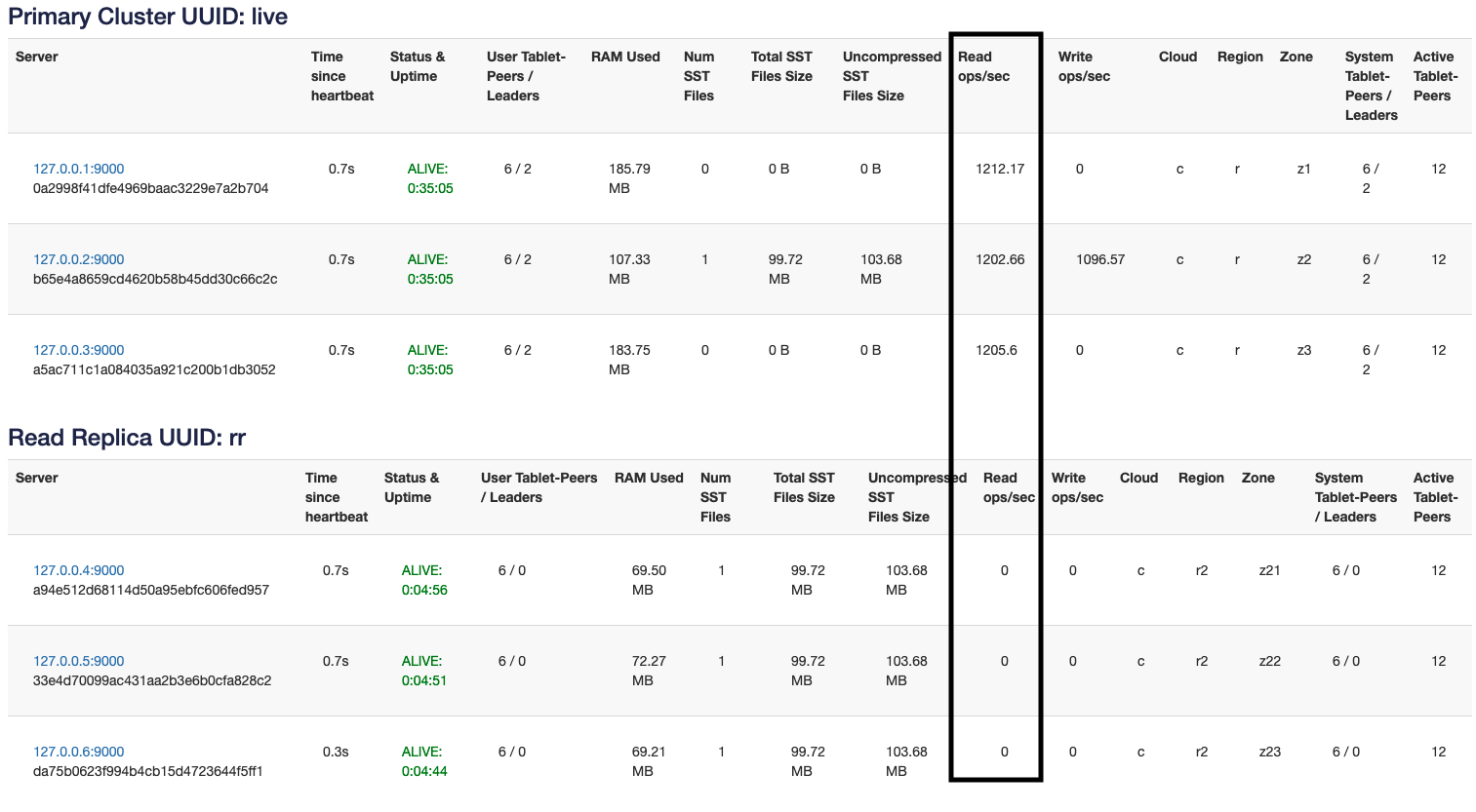 Primary cluster reads Primary cluster reads
